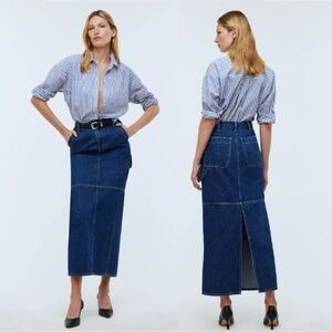 Madewell Womens Size 33 Denim Carpenter Maxi Skirt Blue Jean Back Slit